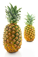 Image showing Two ripe pineapples, focus on the closest one