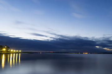 Image showing Night city lakeside