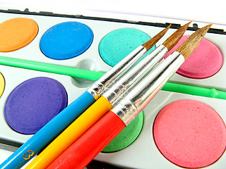 Image showing Watercolor box and paintbrushes