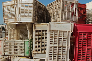 Image showing Old empty plastic crates_5757