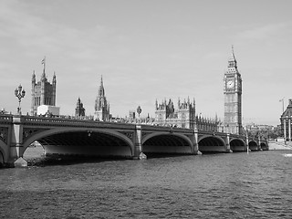 Image showing Black and white Houses of Parliament in London