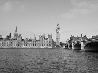 Image showing Black and white Houses of Parliament in London