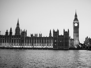 Image showing Black and white Houses of Parliament in London