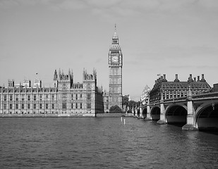 Image showing Black and white Houses of Parliament in London