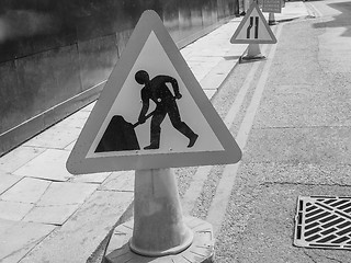 Image showing Black and white Roadworks sign