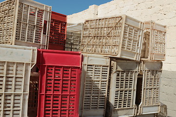 Image showing Old empty plastic crates_5758