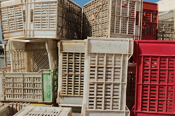Image showing Old empty plastic crates_5761