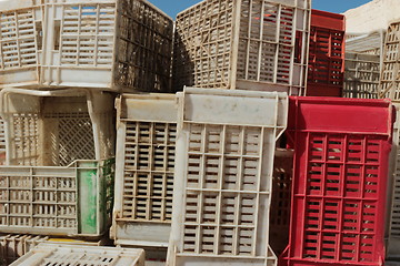 Image showing Old empty plastic crates_5762