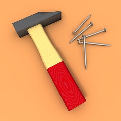 Image showing Hammer and nails