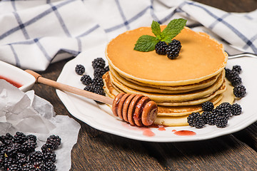 Image showing Pancakes with fresh blackberries