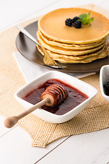 Image showing Pancakes with fresh blackberries