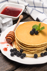 Image showing Pancakes with fresh blackberries