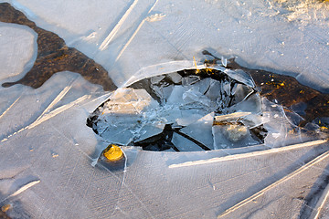 Image showing a broken ice. human footprint