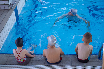 Image showing child group  at swimming pool school class