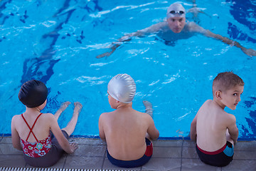 Image showing child group  at swimming pool school class