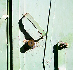 Image showing green  metal rusty      morocco in africa the old wood  facade h