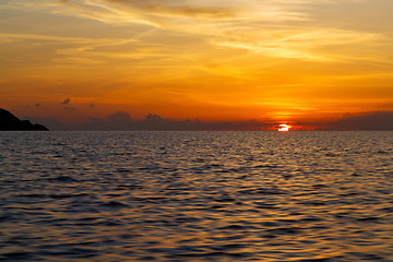 Image showing sunrise boat   thailand kho tao bay coastline south china sea