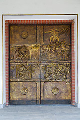 Image showing abstract  church door    in italy  gold column  the milano  