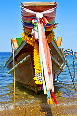 Image showing boat prow asia  the  bay  kho tao      rocks     thailand  and s