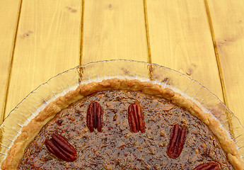 Image showing Home-baked pecan pie with copy space