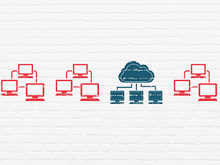 Image showing Cloud technology concept: cloud network icon on wall background