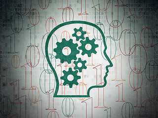 Image showing Information concept: Head With Gears on Digital Paper background