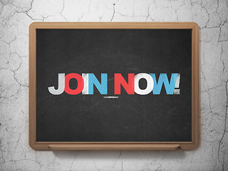 Image showing Social media concept: Join now! on School Board background