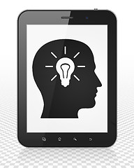 Image showing Education concept: Tablet Pc Computer with Head With Light Bulb on display