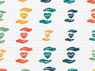Image showing Insurance concept: Health Insurance icons on wall background