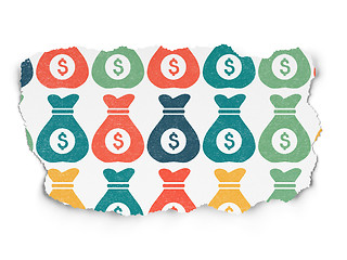 Image showing Finance concept: Money Bag icons on Torn Paper background