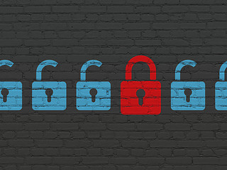 Image showing Safety concept: closed padlock icon on wall background