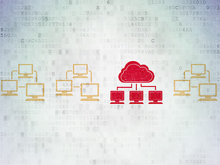 Image showing Cloud networking concept: cloud network icon on Digital Paper background