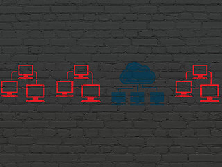 Image showing Cloud networking concept: cloud network icon on wall background