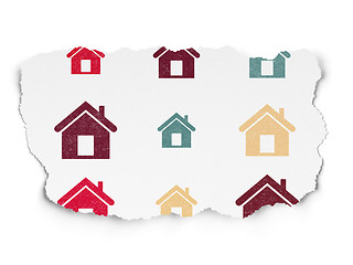 Image showing Finance concept: Home icons on Torn Paper background