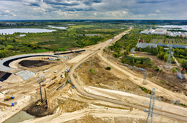 Image showing Bird eye view on road construction. Tyumen. Russia