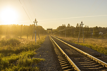Image showing Railway in nature at sunset