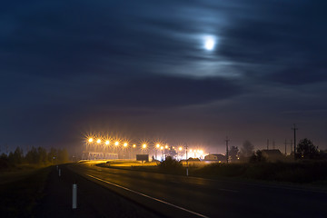 Image showing Night bridge road