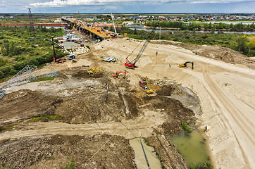 Image showing Bird eye view on road and bridge construction