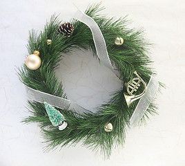 Image showing Christmas wreath with bells and ornaments