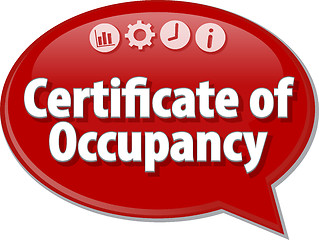 Image showing Certificate of Occupancy Business term speech bubble illustratio