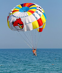 Image showing Parasailing in a blue sky.