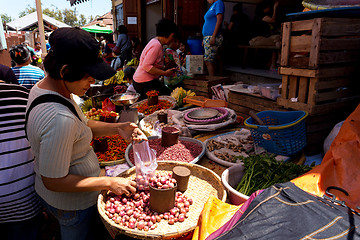 Image showing Traditional Marketplace with local vegetable in Tomohon City
