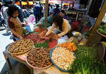 Image showing Traditional Marketplace with local vegetable in Tomohon City