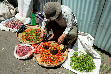 Image showing Traditional Marketplace with local vegetable in Tomohon City