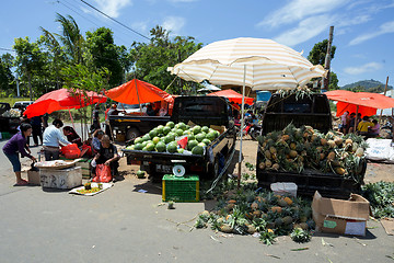 Image showing Traditional Marketplace with local fruit in Tomohon City