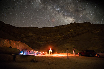 Image showing Night camping under stars