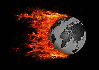 Image showing World with a trail of fire - Black and grey