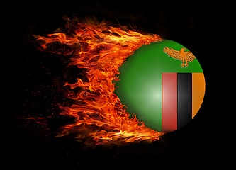 Image showing Flag with a trail of fire - Zambia