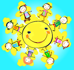 Image showing happy kids playing around the sun