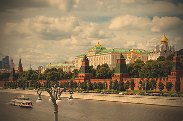 Image showing Moscow River, the ship near Grand Kremlin Palace